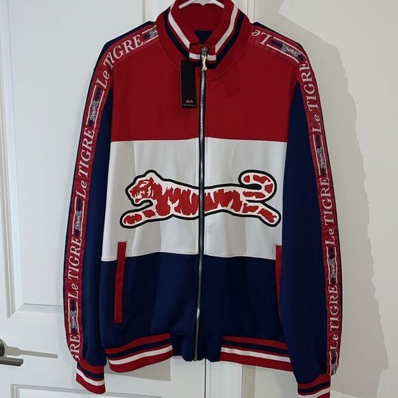 New w/tag Red White Blue Le Tigre Sewn Trim Abington Zipper Tennis Track Jacket - Picture 5 of 7